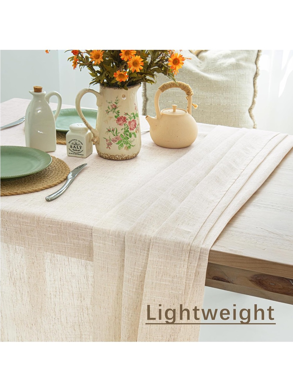 NEW Karseteli Natural Linen Textured 70” Square Tablecloth, Slubby Lightweight - Picture 5 of 7